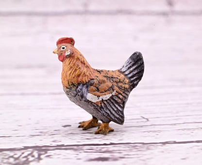 Rare Antique Austrian Vienna Cold Painted Bronze Figure of Super Tiny Brown Hen10