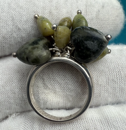Lovely Sterling Silver Connemara Marble Dangling Hearts Ring4