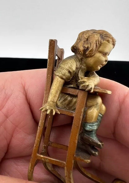 Unique Antique Austrian Vienna Bergmann Bronze Figure of Toddler & Baby Chicks6