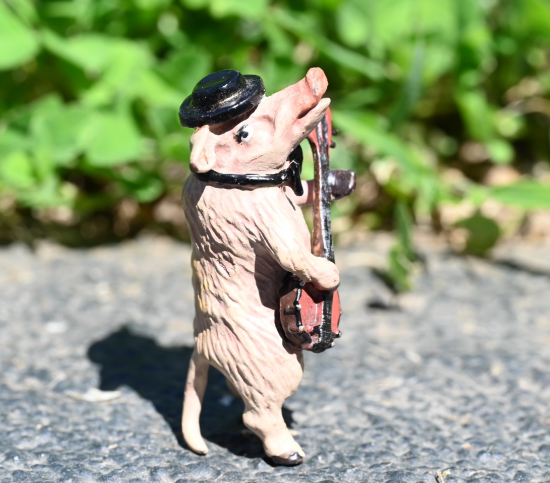 Fritz Bergmann Austrian Vienna Cold Painted Bronze Pig Playing Banjo Guitar6