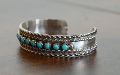 Gorgeous Signed B NATEWA Zuni Sterling Silver Cuff Bracelet with Turquoise Gems3