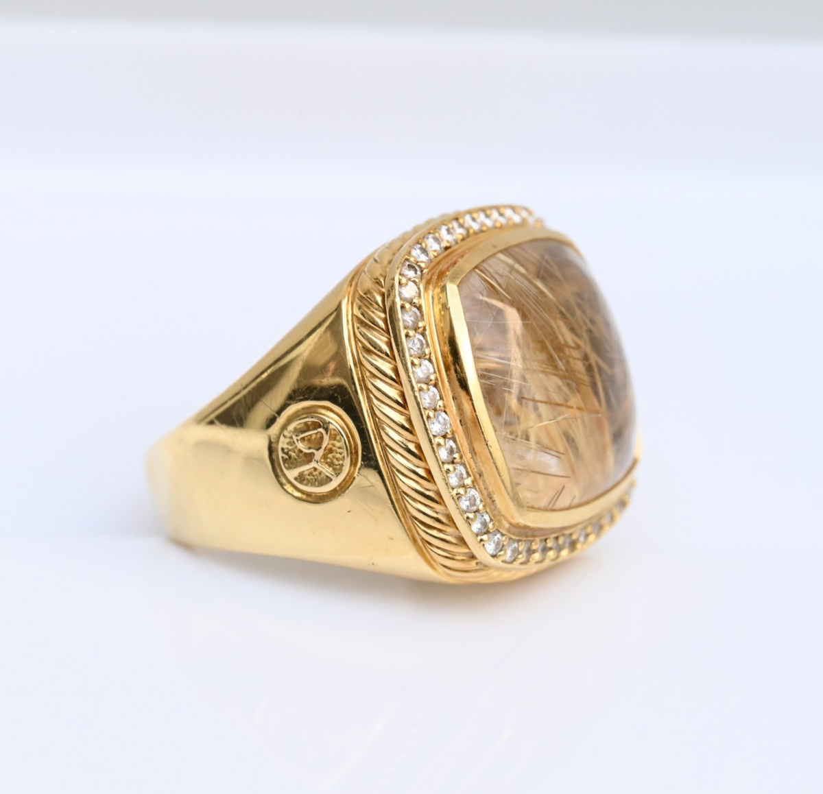 Designer David Yurman Cushion Cut Rutilated Quartz and Diamond 18K Gold Ring4