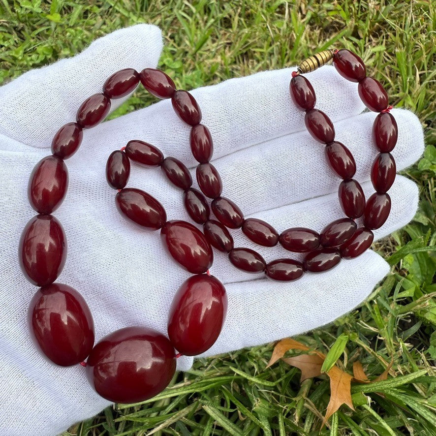 Antique Cherry Amber Beaded Necklace 42 Grams0