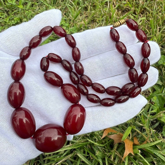 Antique Cherry Amber Beaded Necklace 42 Grams0