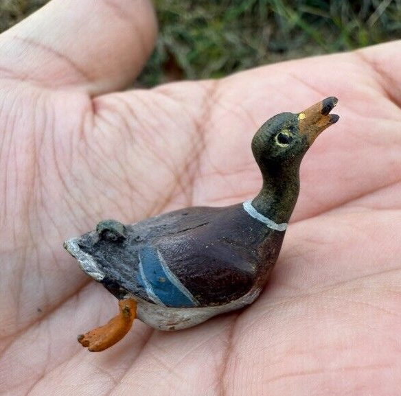 Antique Austrian Vienna Cold Painted Bronze Figure of Cute Mallard Duck Swimming6