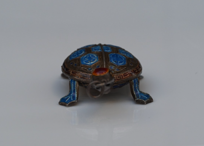Chinese Export Sterling Silver Enamel Articulated Turtle Necklace Pendant1