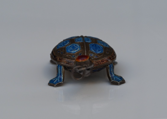Chinese Export Sterling Silver Enamel Articulated Turtle Necklace Pendant1