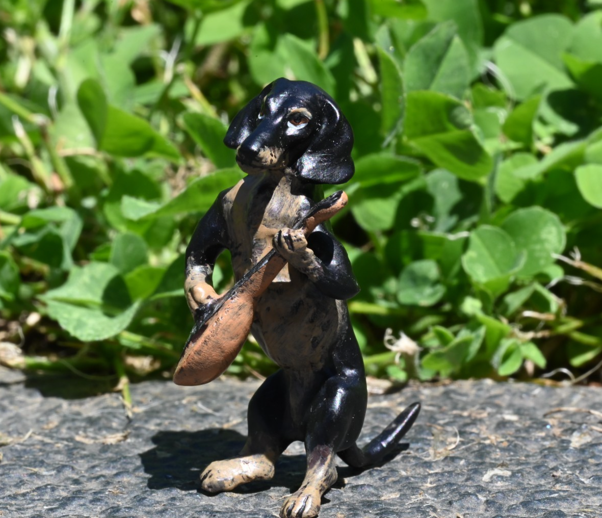 Fritz Bergmann Austrian Vienna Cold Painted Bronze Musical Dachshund w/ Mandolin1