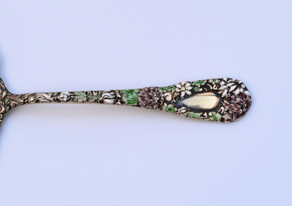 Antique William Durgin Co. Enameled Chrysanthemum Sterling Silver Serving Spoon6