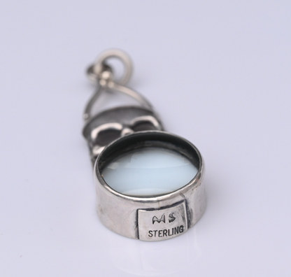 Signed MS Sterling Silver Southwest Jewelers Loupe W/ Human Skull Motif3