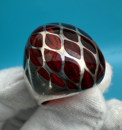 Attractive 925 Sterling Silver & Rich Red Color Dome Ring2