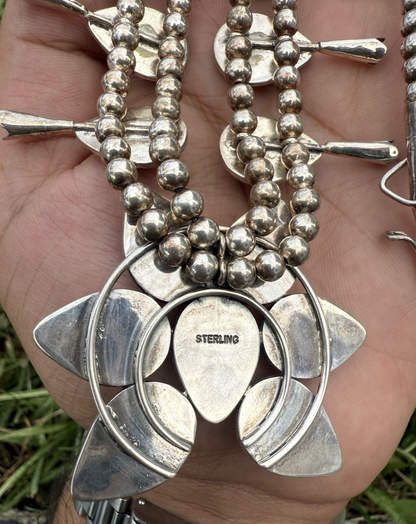 Gorgeous Native American Sterling Silver Squash Blossom Necklace with Red Coral9