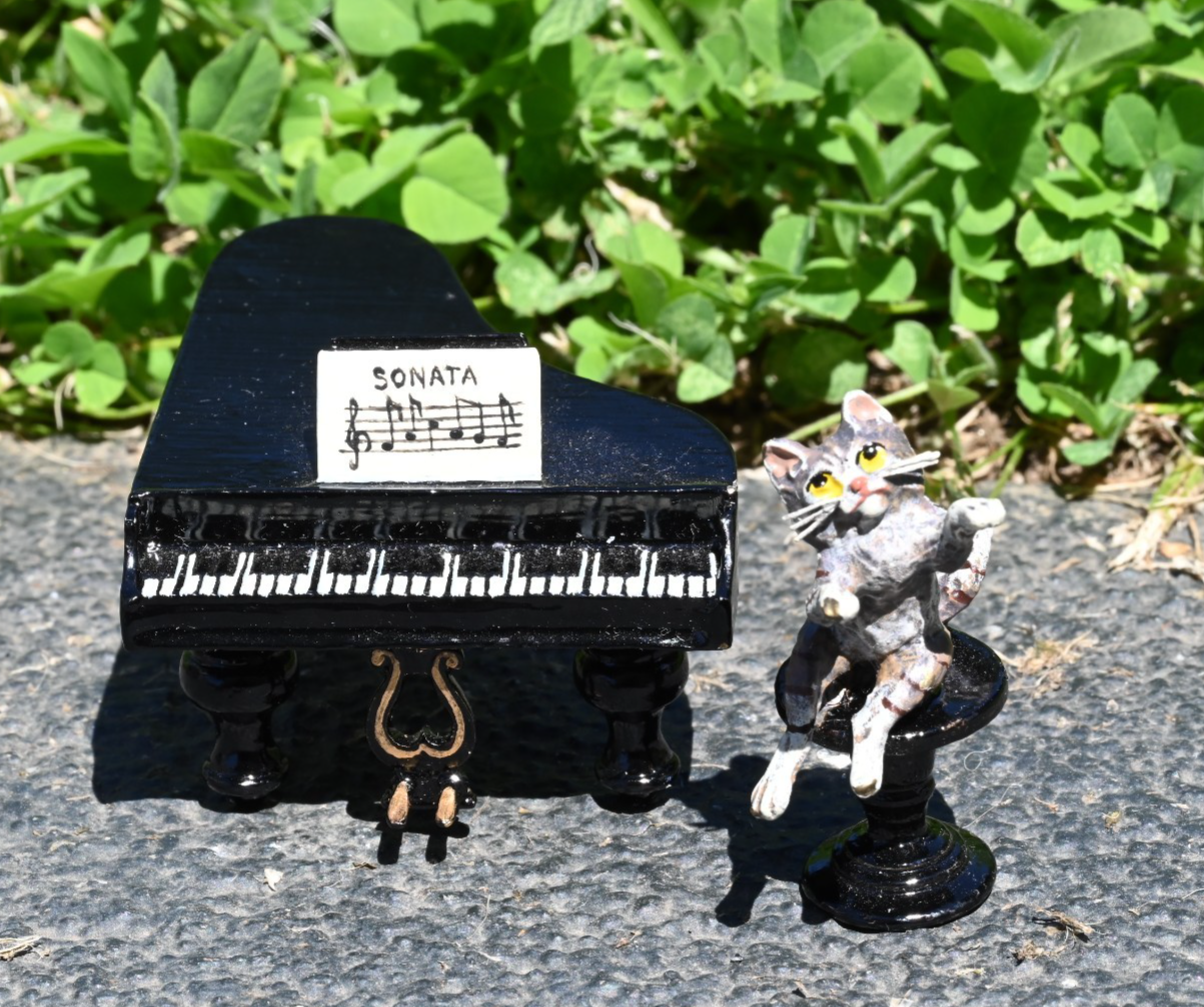Fritz Bergmann  Austrian Vienna Cold  Painted Bronze Musical Cat Playing Piano2