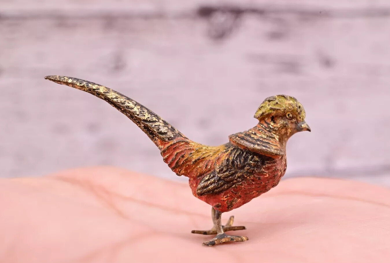 Gorgeous Antique Austrian Vienna Cold Painted Bronze Figure of Little Pheasant14