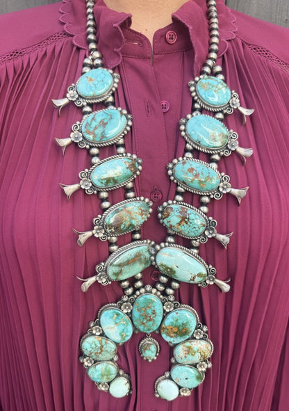 Native American Turquoise &Sterling Squash Blossom Jewelry Set By Maynard Garcia1