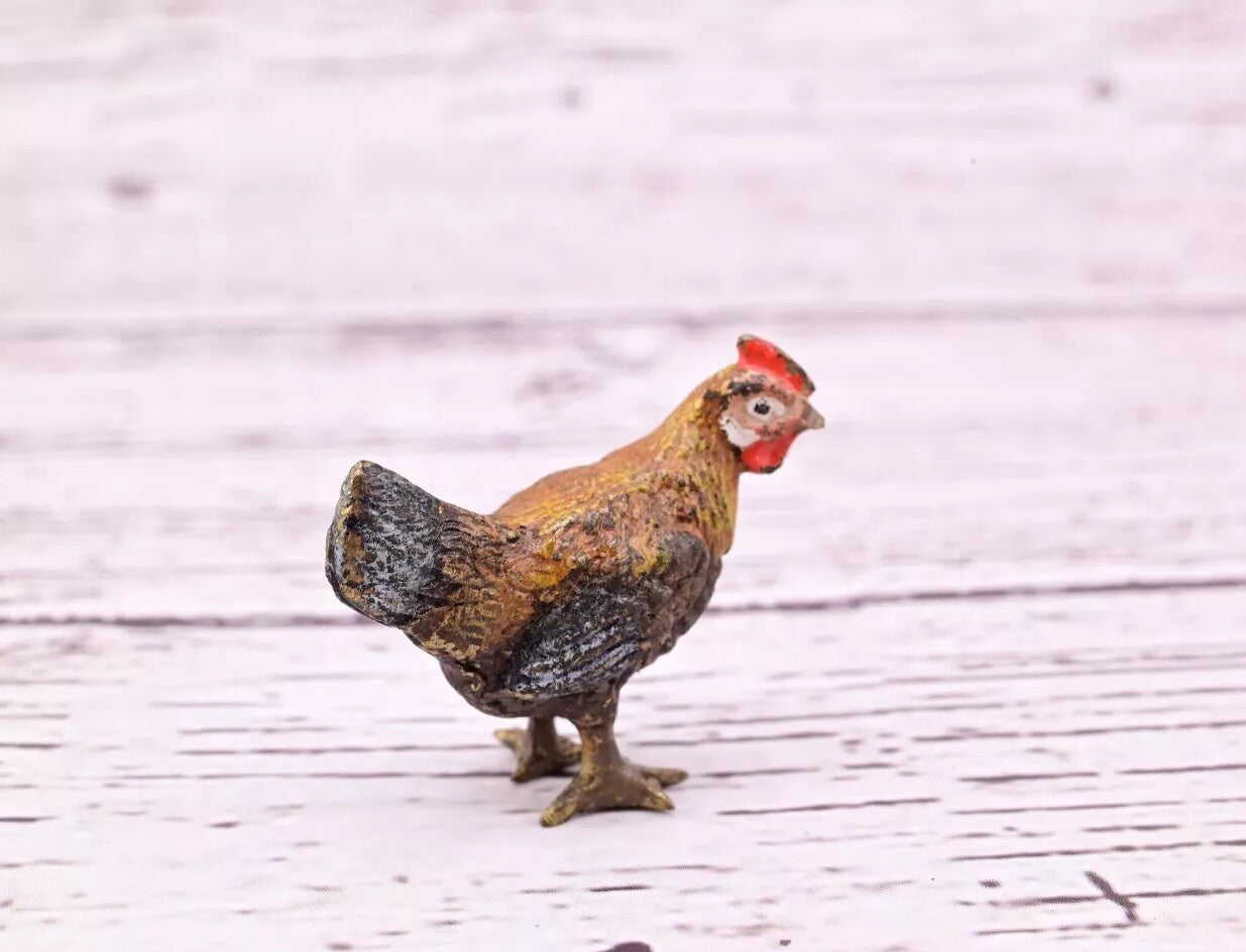 Well Detailed Antique Austrian Vienna Cold Painted Bronze Figure of Small Hen7