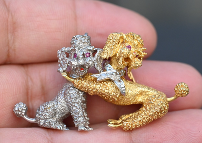 Stunning French 18K Yellow & 14K White Gold Poodle Brooch Pin / Pendant Dual Use3