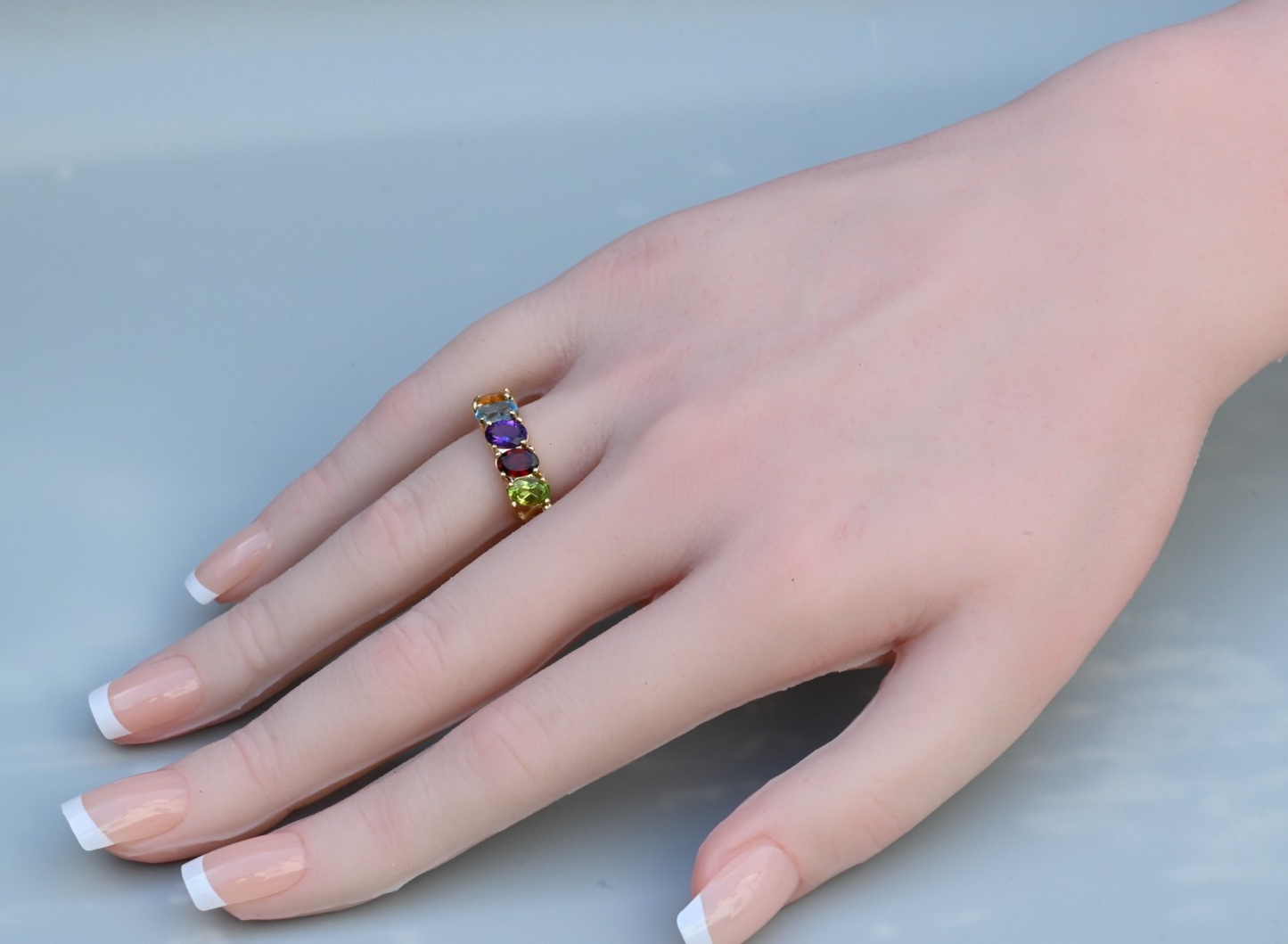 Rainbow Semi-Precious Gemstone Ring with Half Eternity Band in 10K Yellow Gold3