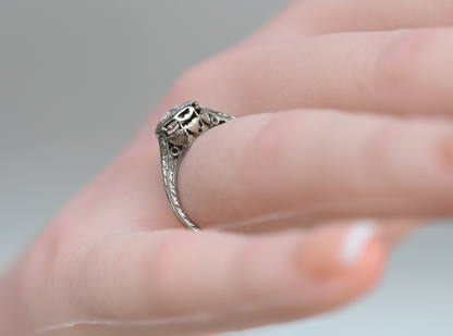 Superb Antique Art Deco Period 18K White Gold Filigree Ring with .20 ct Diamond5