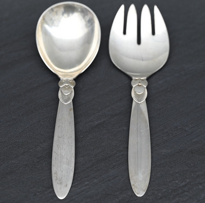GEORG JENSEN DENMARK "CACTUS" PATTERN STERLING SILVER SALAD-SERVING SET0