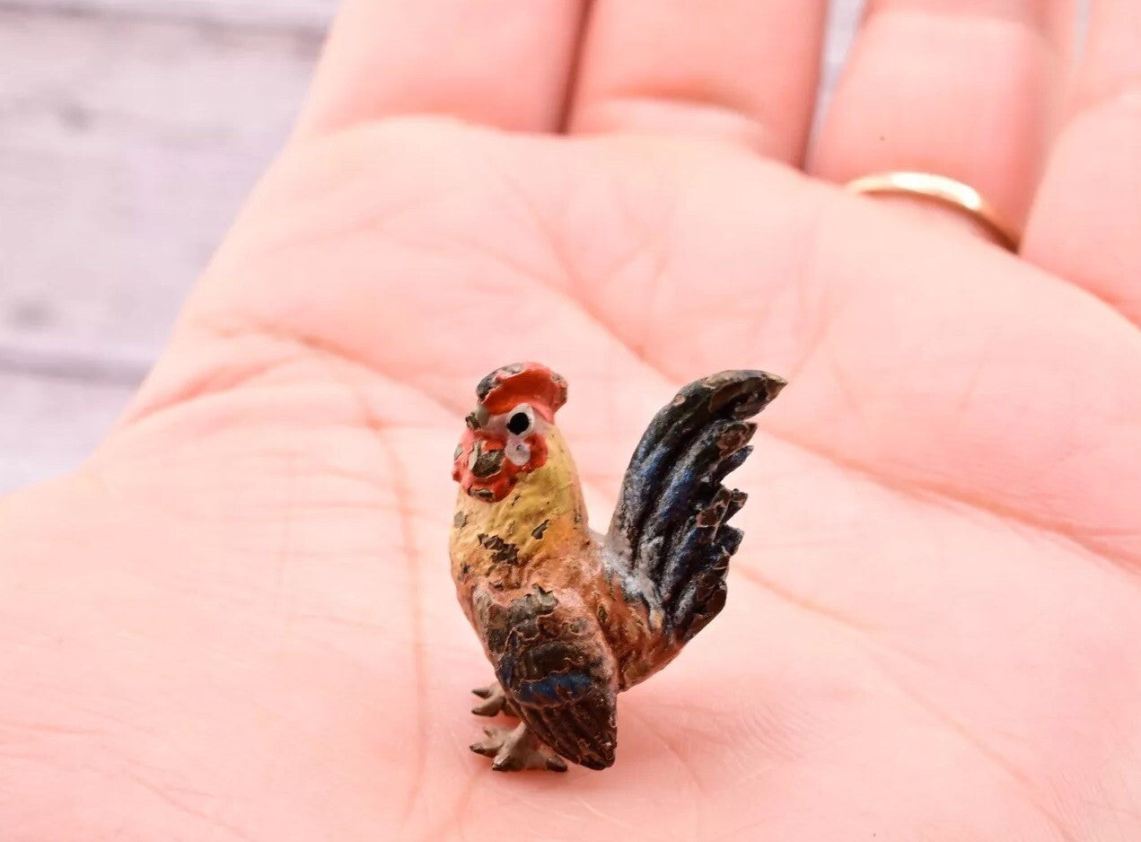 Original & Beautiful Antique Austrian Vienna Cold Painted Bronze of Tiny Rooster5