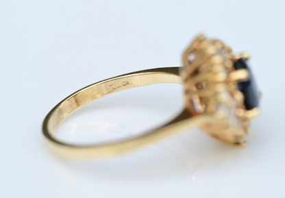 Gorgeous 14K Gold Ring with Natural Sapphire Center & Halo of Diamonds IGI Cert5