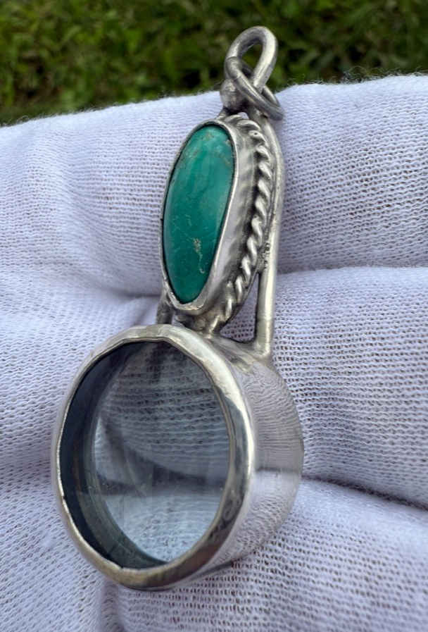 Signed MS Sterling Silver Southwest Jewelers Loupe W/ Turquoise Gemstone1