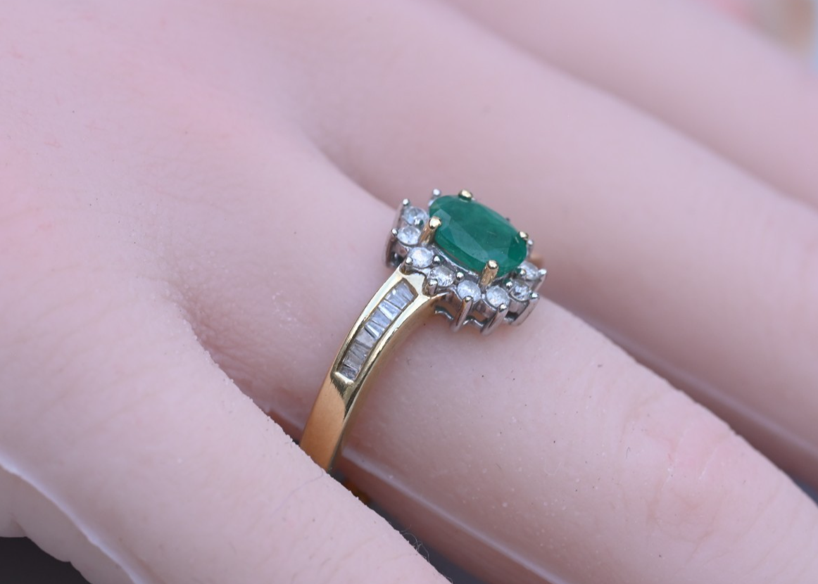 Gorgeous Vintage Oval Emerald Ring with Halo of Diamonds in 14K Yellow Gold3