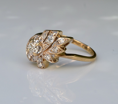 Floral Spray & Ribbon Cluster 14K Ring with Natural Antique Round-cut Diamonds9