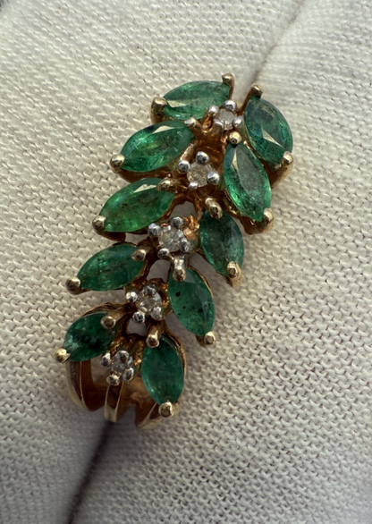 Pair of Natural Emerald Drop Earrings with Diamond Accents in 14K Yellow Gold5