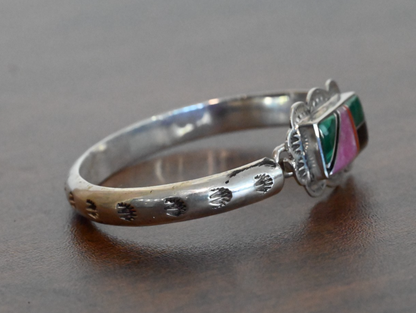 Vintage Native American Zuni Sterling Silver Mosaic Inlay Cuff by G. Howe3