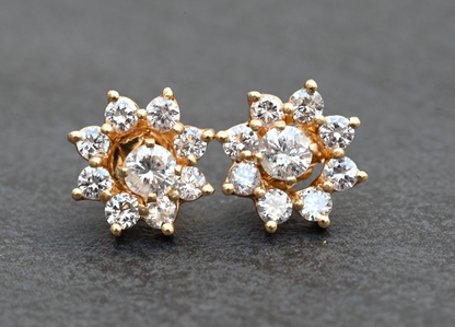 Awesome Pair of Floral Design Diamond Stud Earrings in 14k Yellow Gold0