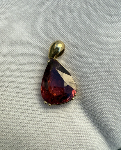 Superb Antique / Vintage Plum Red Natural Tourmaline & 18K Yellow Gold Pendant5
