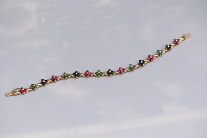 Beautiful Floral Tennis Bracelet with Sapphires, Rubies & Emeralds 14K YG 7 1/4"8