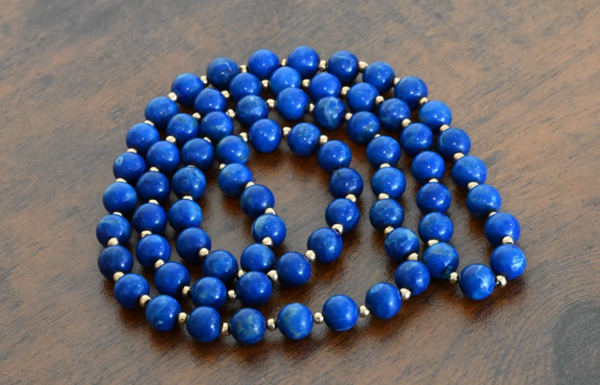 Vintage 14K Yellow Gold Spacers & Lapis Lazuli Beaded Necklace2