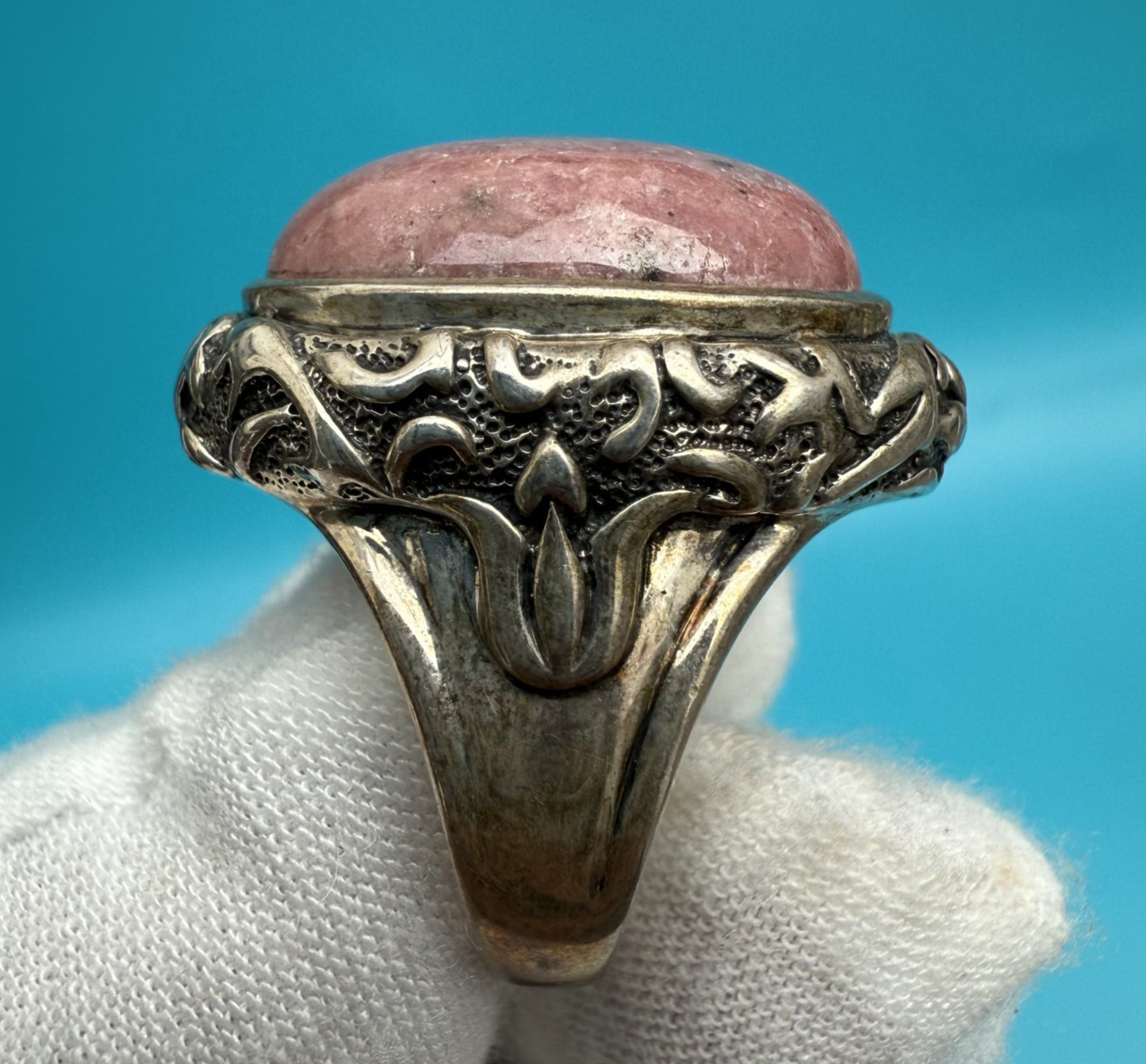 Unique Vintage Oval Shaped Thulite 925 Sterling Silver Ring by Jean Lin2