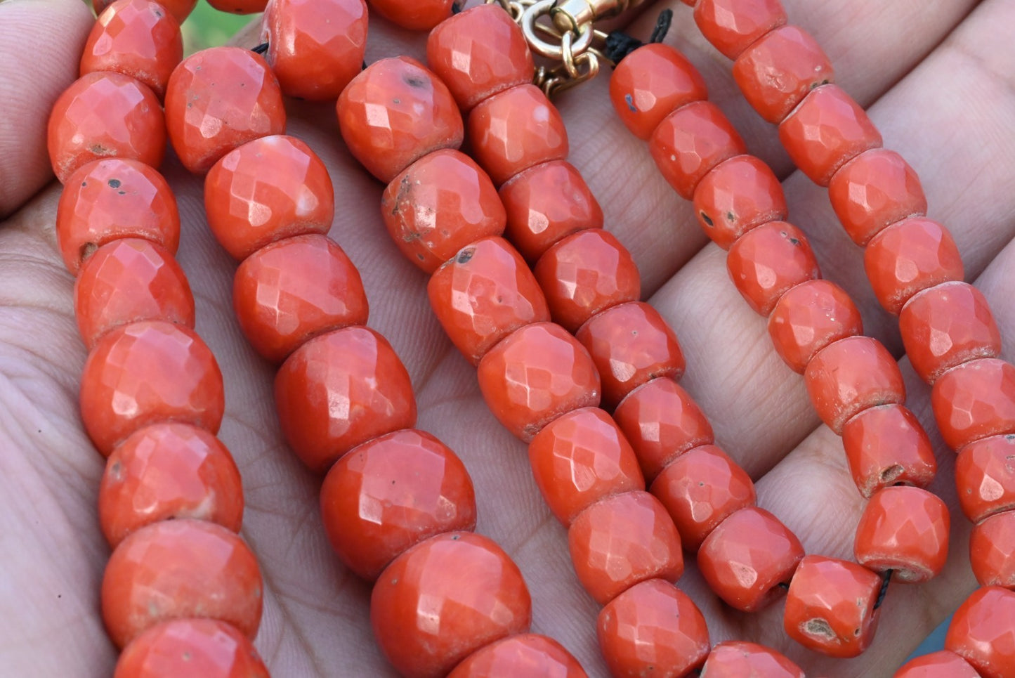 Authentic Antique Faceted Natural Deep Red Coral Beaded Necklace Possibly AKA3
