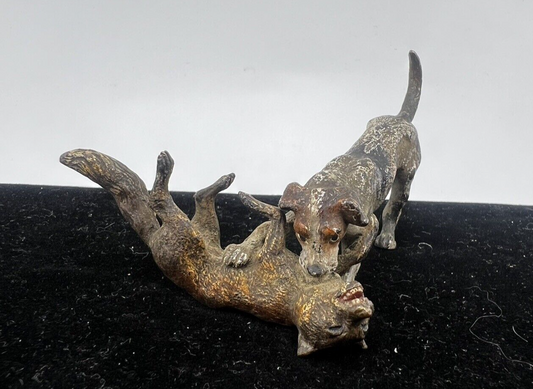 Original Franz Bergman Austrian Bronze Figure of Hunting Dog & Wild Fox Fighting0