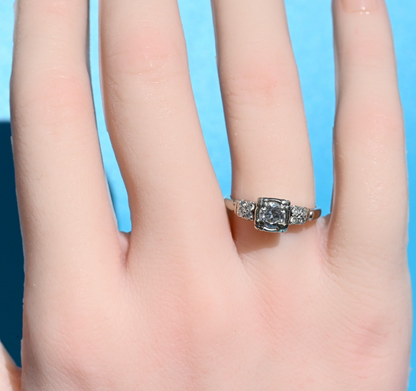 Gorgeous Early Vintage / Antique Natural Diamond Engament Ring set in 14k WG3