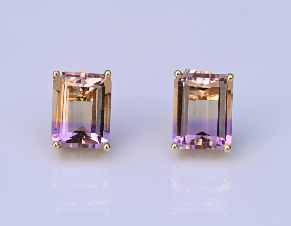 Matching 14K Jewelry Set Striking Emerald-cut Bi-Colored Ametrine & Diamonds5