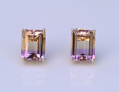Matching 14K Jewelry Set Striking Emerald-cut Bi-Colored Ametrine & Diamonds5