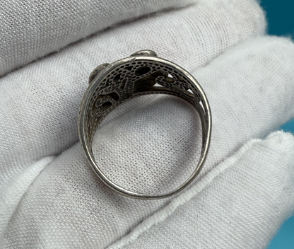 Native American Sterling Silver Ring with Turquoise & Coral Gems4