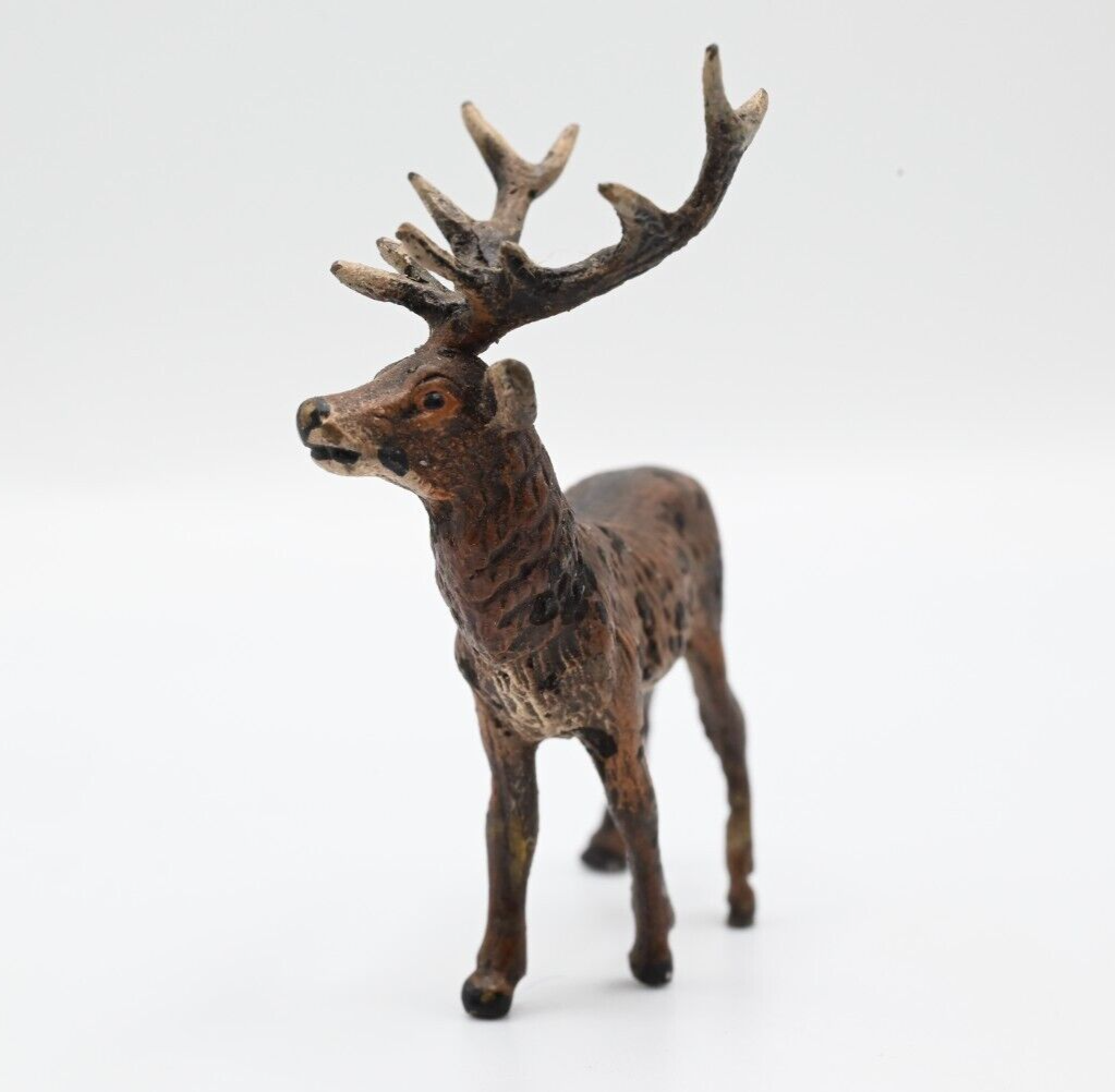 Majestic Antique Austrian Vienna Cold Painted Bronze Figure of Deer Buck7