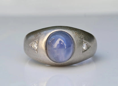 Early Art Deco Blue Star Sapphire Cabochon Ring With Diamond Accents In Platinum1
