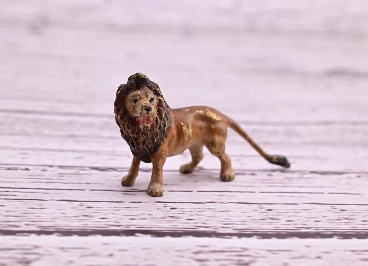 Super Tiny Antique Austrian Vienna Cold Painted Bronze Figure Standing Lion3