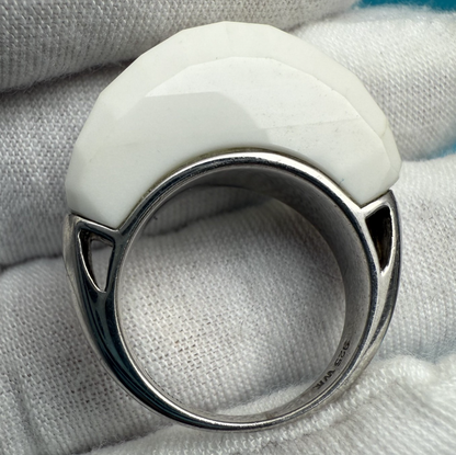 Vintage Whitney Kelly Sterling Silver Faceted White Statement Ring3