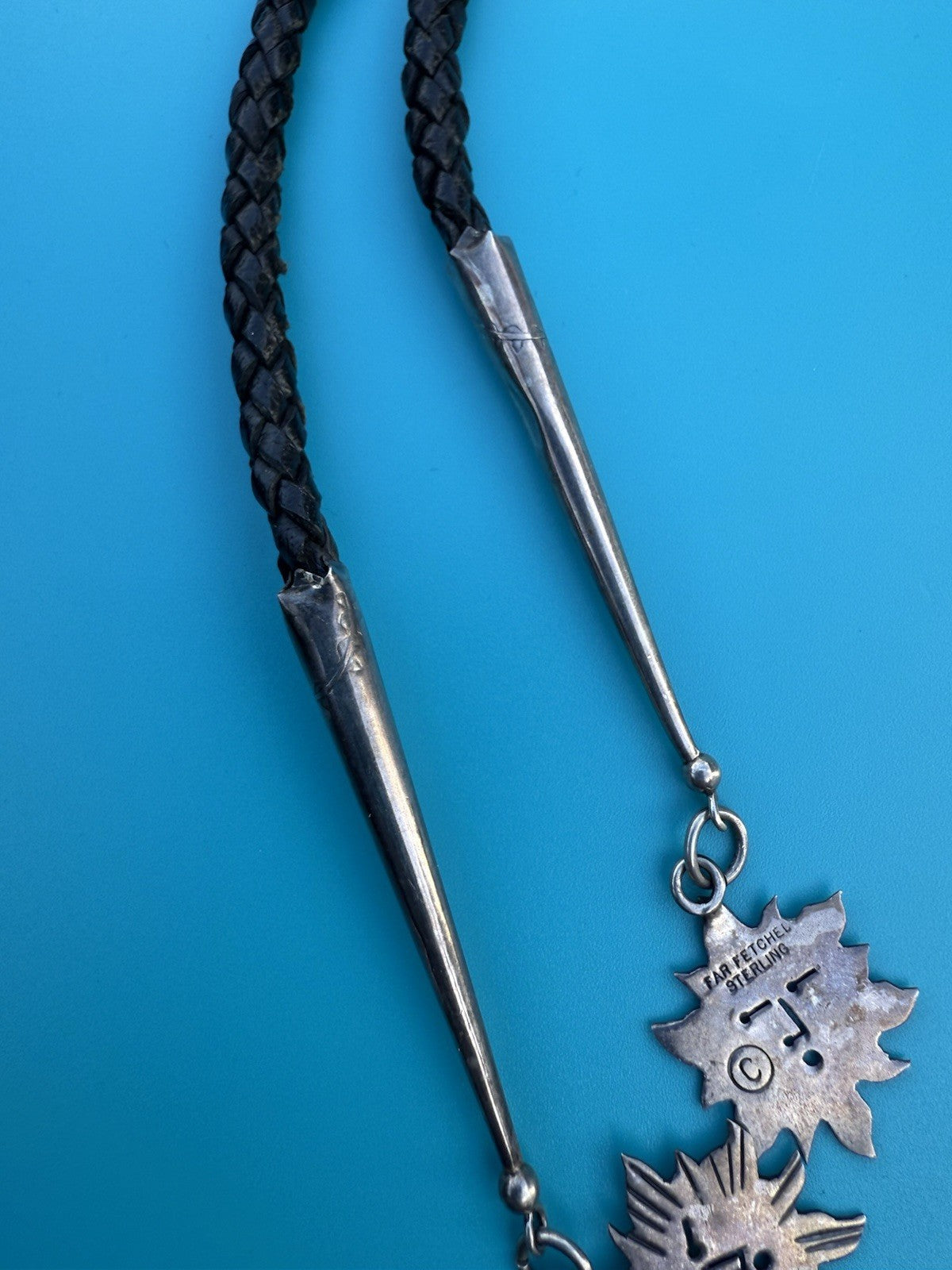 Amazing Native American Navajo Sterling Silver Turquoise Far Fetchel Bolo12
