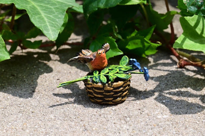 Mid- 1900s Austrian Vienna Cold Painted Bronze Song Bird In Flower Basket1