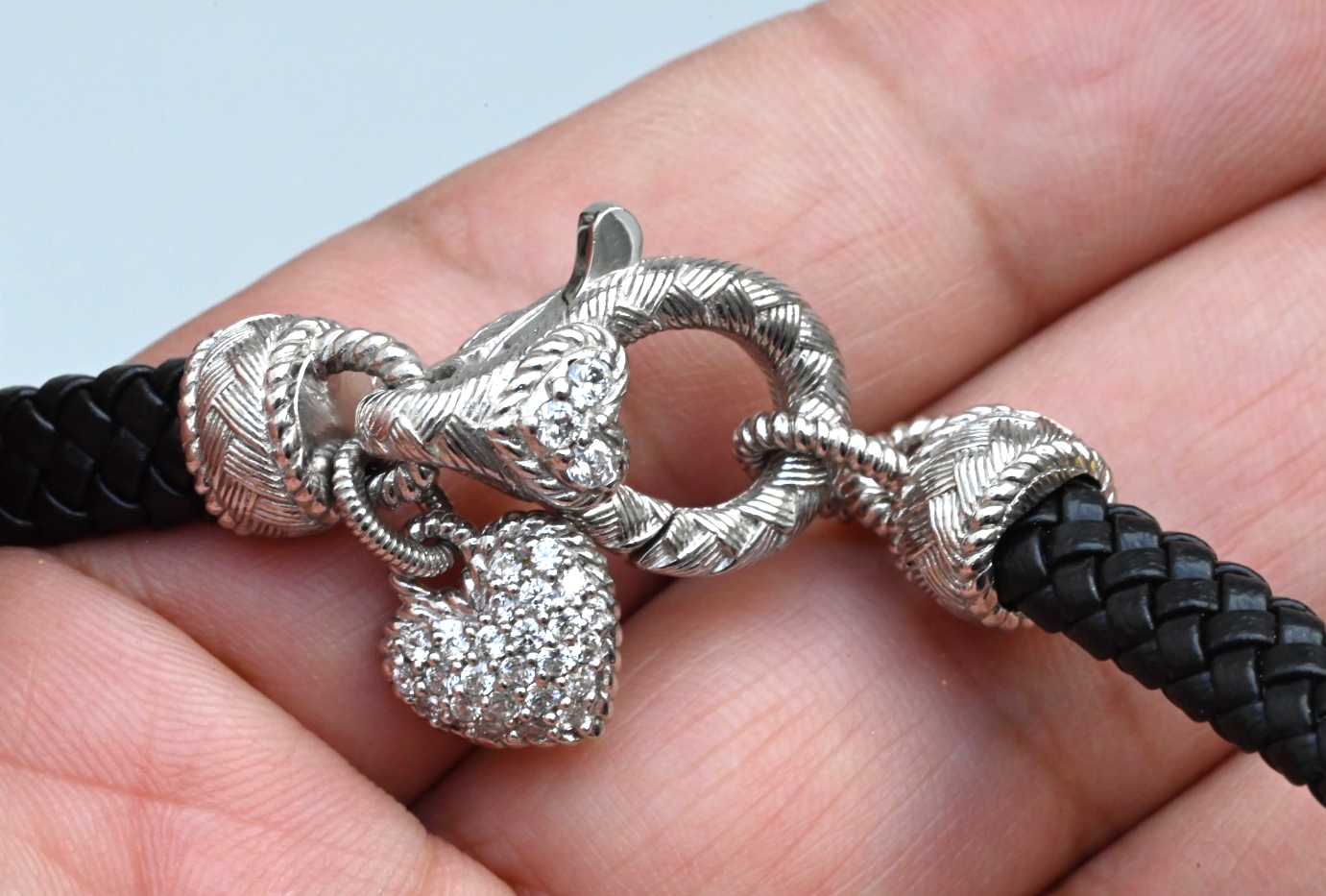 Black Braided Leather & Sterling Silver Heart Charm Necklace by Judith Ripka1