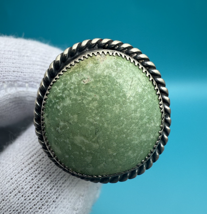 Native American Style Sterling Silver Ring w/ Gaspeite or Green Turquoise Stone0